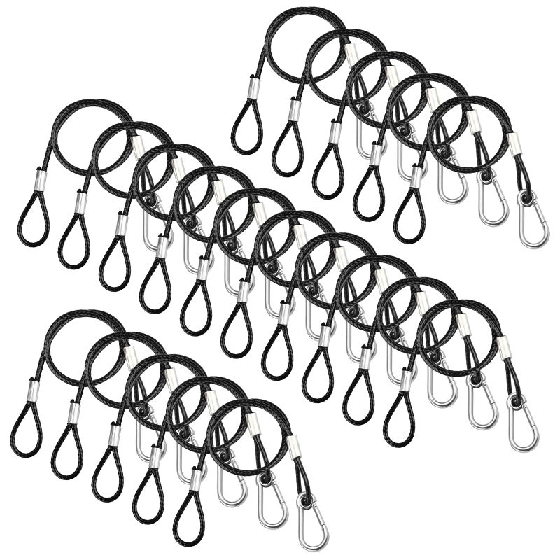 eoere 20 PCS 25"(65cm) Safety Cable, Black Coated Braided Stainless Steel Security Rope for DJ Stage Par Light, Max.Load 110 lb - Image 1